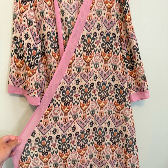 Torrid Kimono Cover Up Womens 00 Geometric Boho Open Maxi Duster Cardigan Pink - Picture 5 of 8